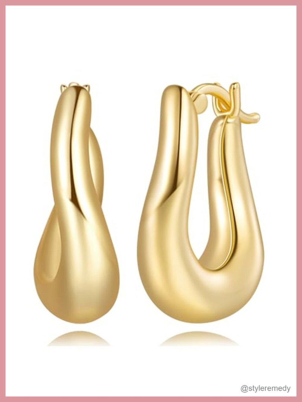 14k Gold Plated Chunky Hoop Earrings Hinged 21mm